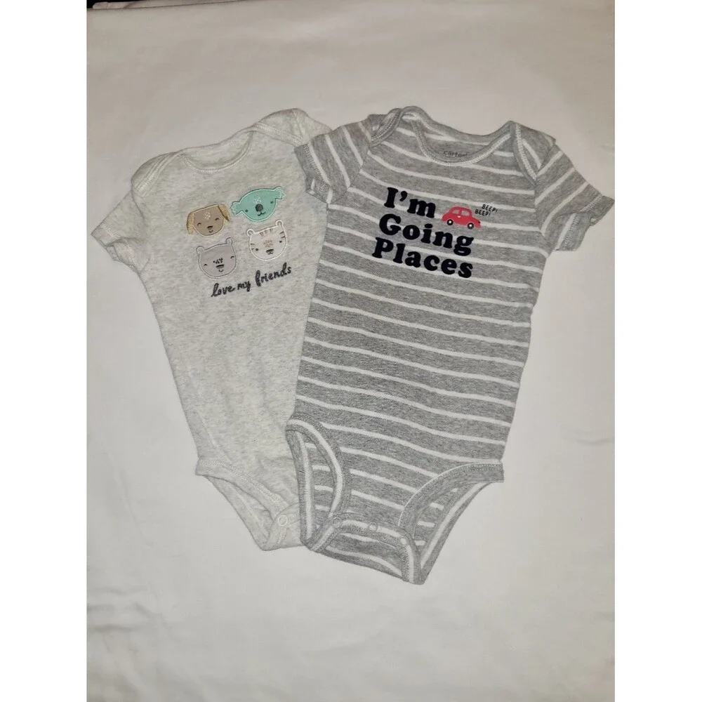 Carter's Size 6 Months Gray Striped Bodysuit Bundle
